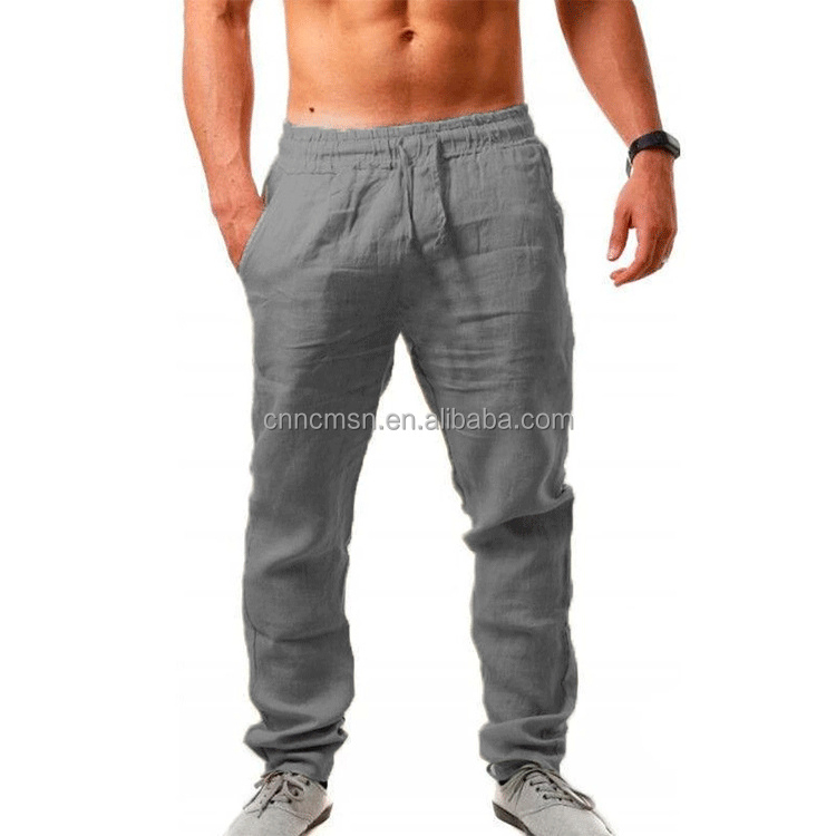 Linenn Clothing Customized Man Casual Lightweight Linen Trousers Elastic Waist Straight Leg Men Pants